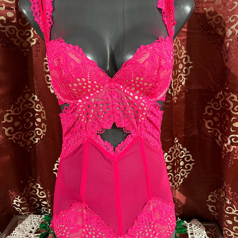 Victoria's Secret Vibrant Pink Lace Chemise